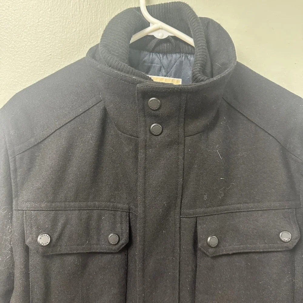 Michael‎ Kors Mens Wool Blend Field Jacket Black Quilted Lining Utility Coat M